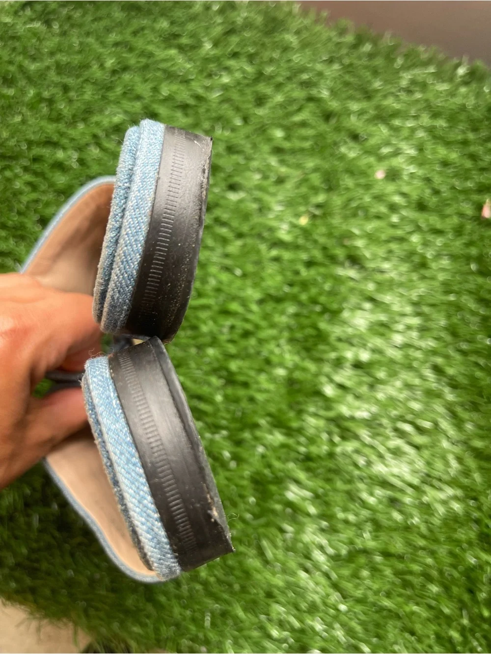 Gucci Denim Logo Slide Sandals in Light Blue and Navy - Picture 4 of 5